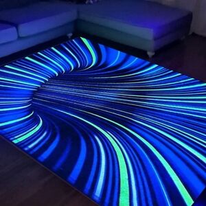 Optical illusion area rug black light UV reactive 3D non-slip 70inx47inx0.39in